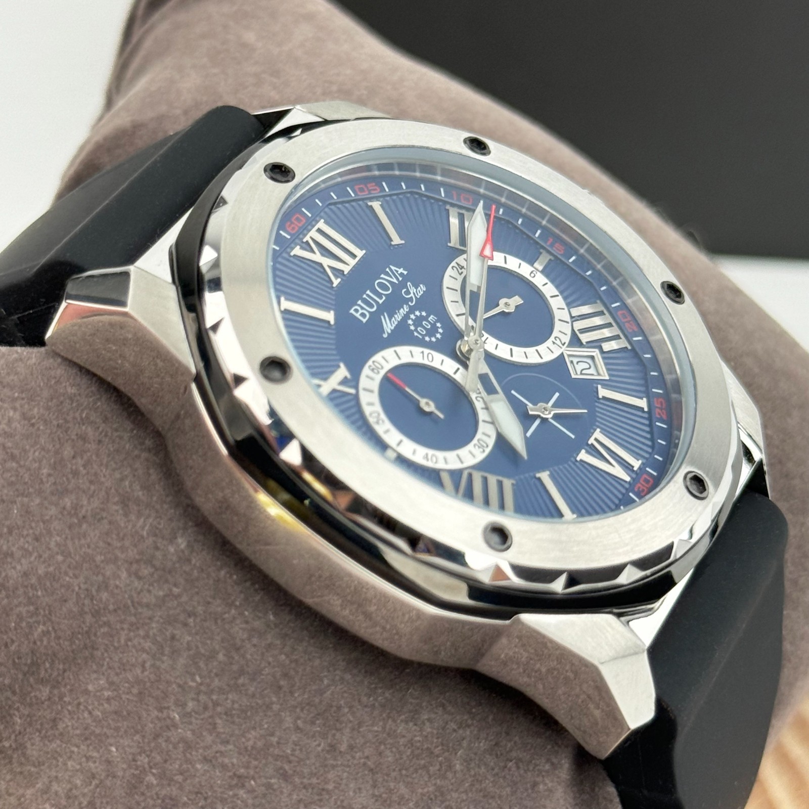 Bulova Marine Star 98B258 Blue Dial Black Rubber Strap Men’s Watch Quartz Watch