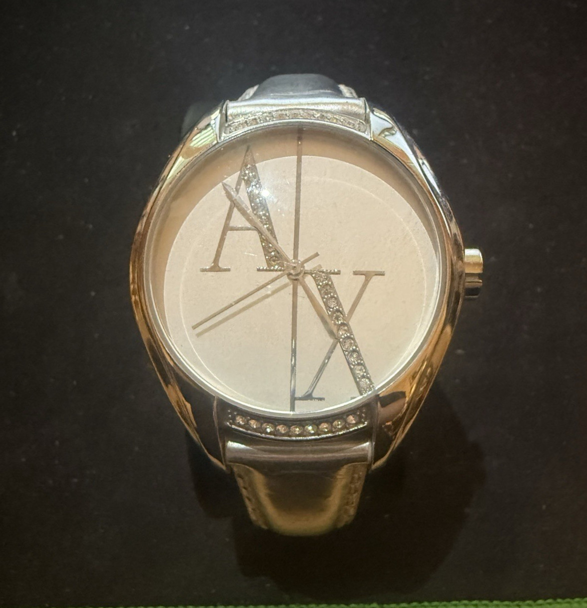 AX ARMANI EXCHANGE SILVER Tone Dial STEEL WATCH #AX3015 New Battery Works
