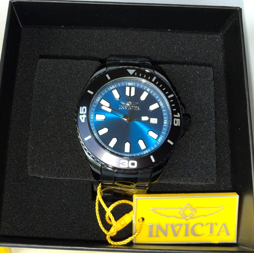 Invicta 46320 Pro Diver Men’s 43mm Blue Sunray Date Dial Black Stainless Watch