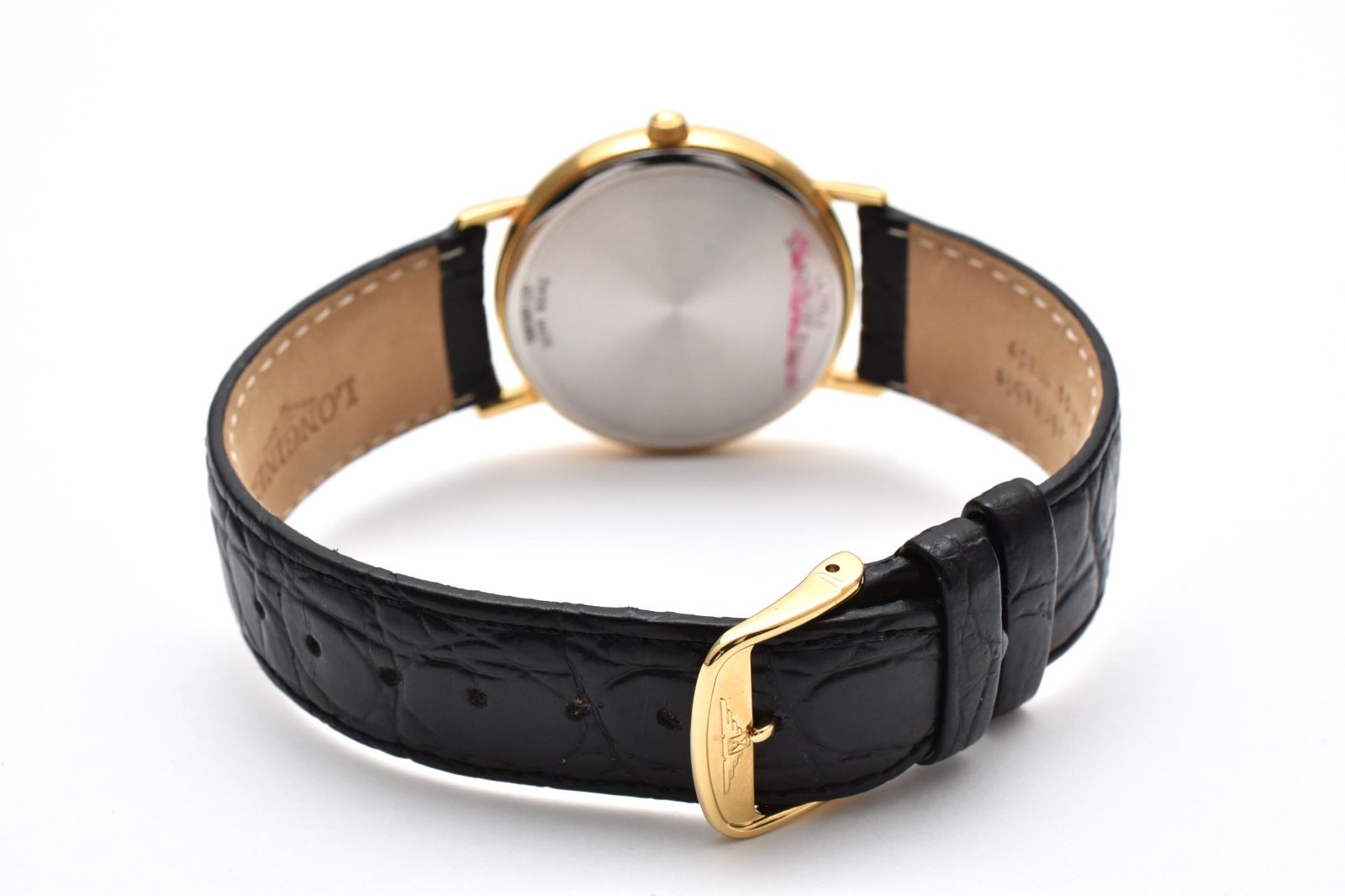 Vintage[Near MINT] LONGINES L4.720.2 Gold Dial Black New Batt Date Qz Mens JAPAN
