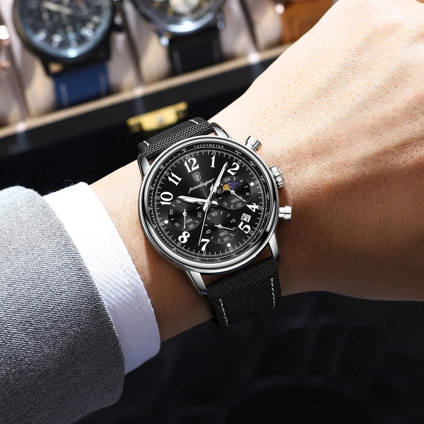 POEDAGAR Luxury Sports Military Men Watch Waterproof Luminous Chronograph Nylon