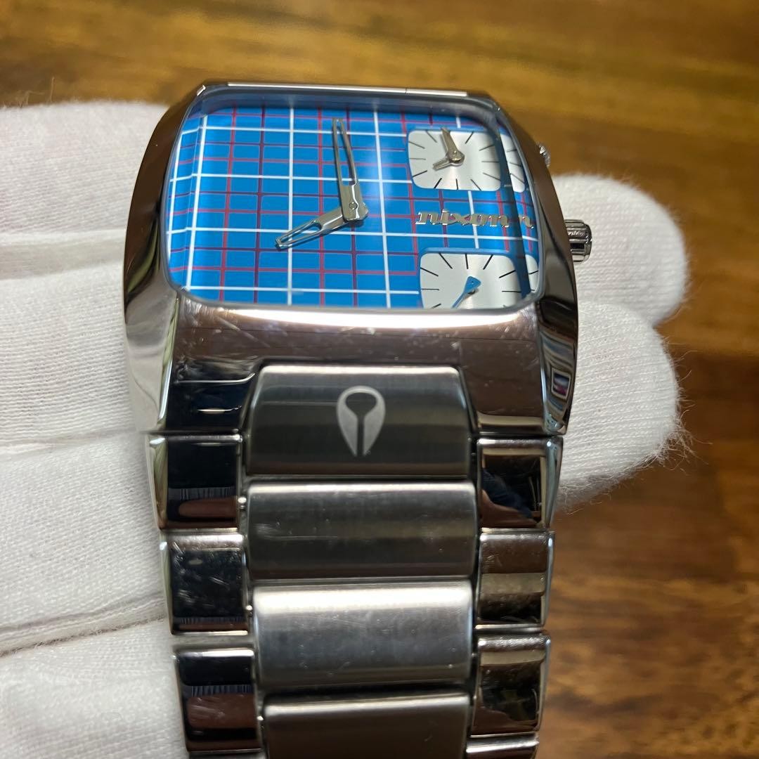 Nixon The Banks Quartz Watch Blue Check Dual Time Stainless 100m 18cm