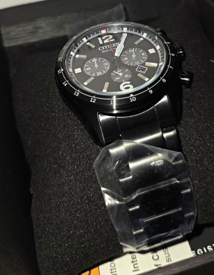 Citizen Eco-Drive Chronograph Black Dial Watch 43mm Black SS Bracelet 100m