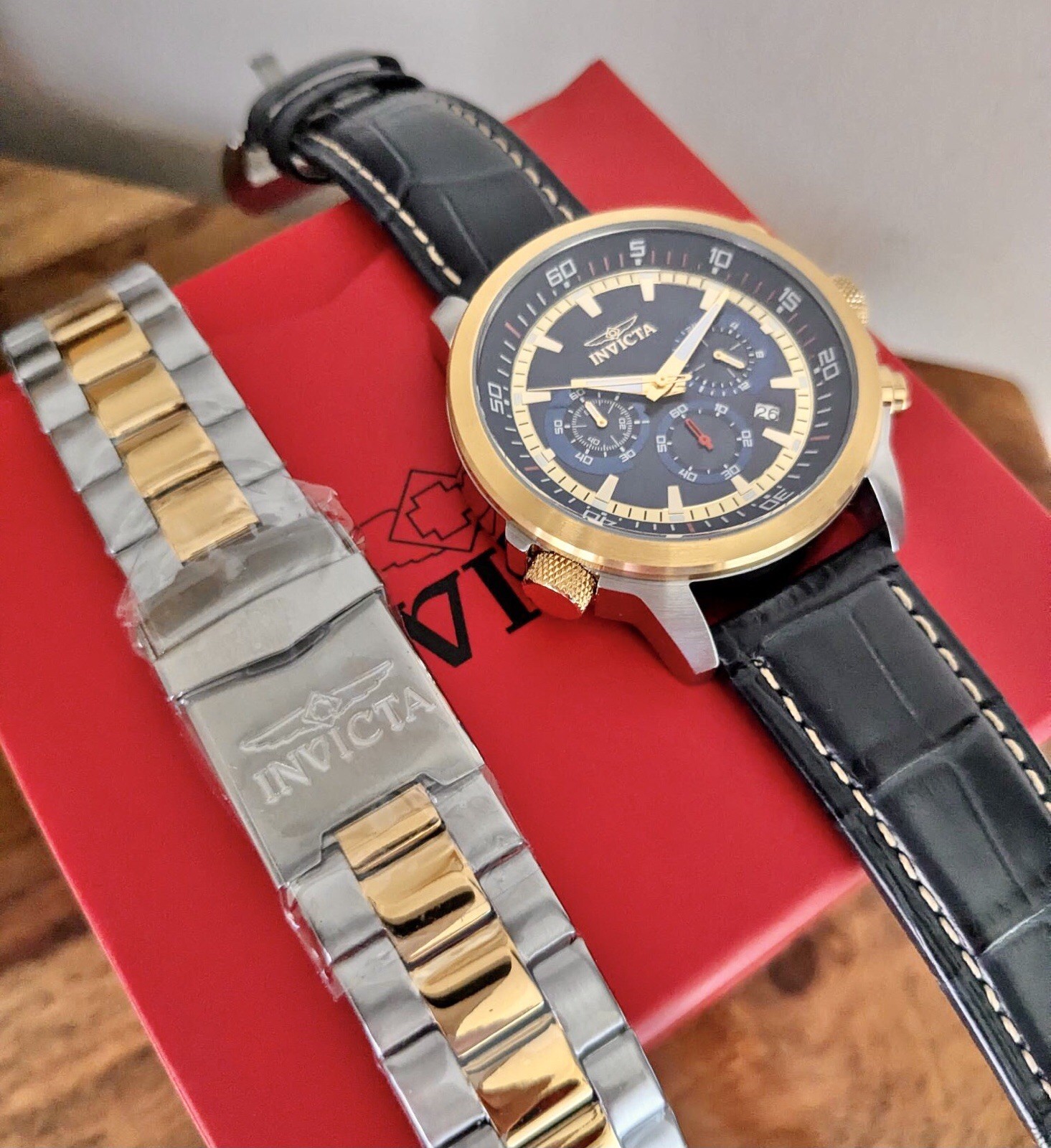 INVICTA SPECIALTY CHRONO-INNER ROTATING BEZEL+EXTRA LTHR STRAP & LINK TOOL OPTN