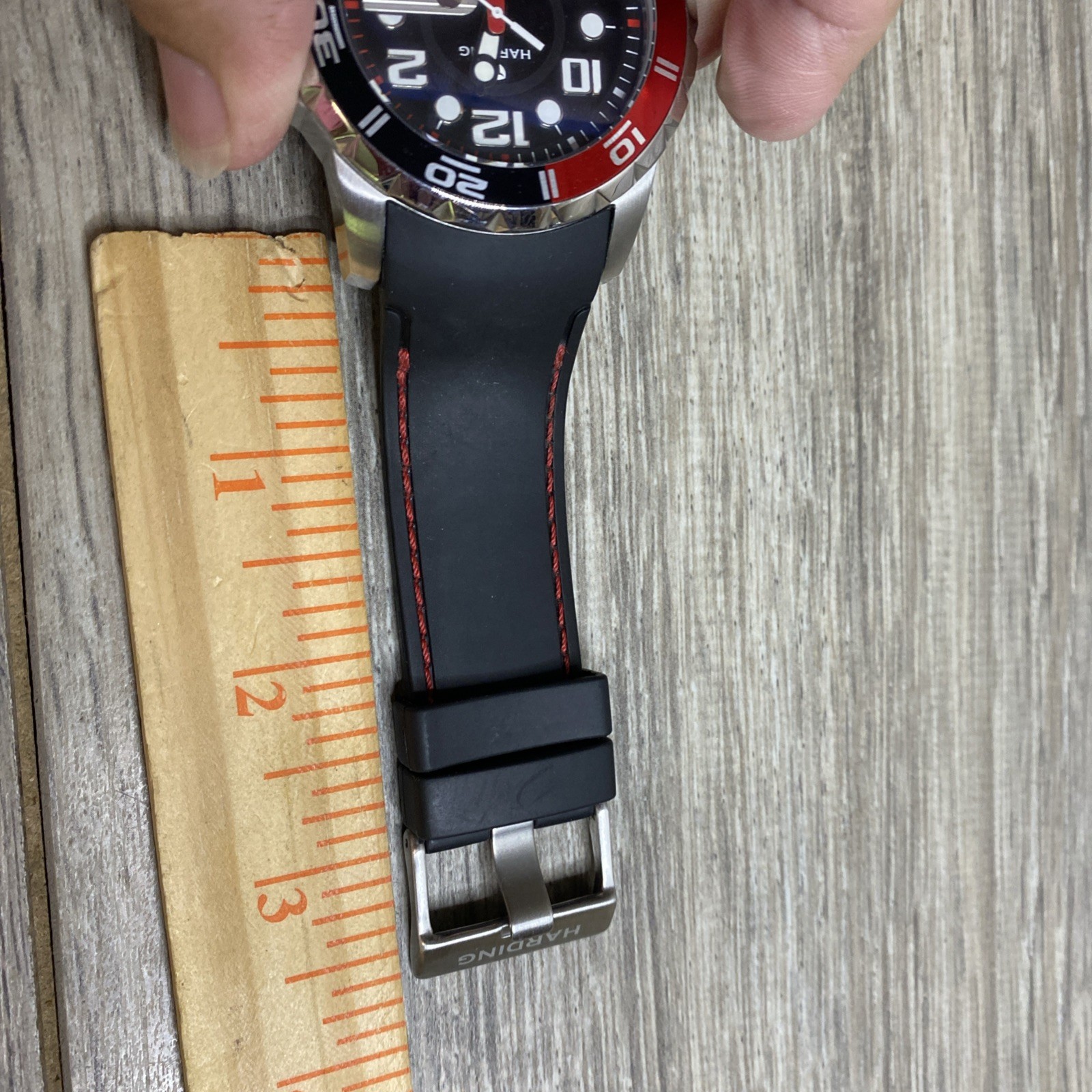Men’s Harding HA06 Black Red Dive-Style Watch Black Dial 50mm Rubber Strap