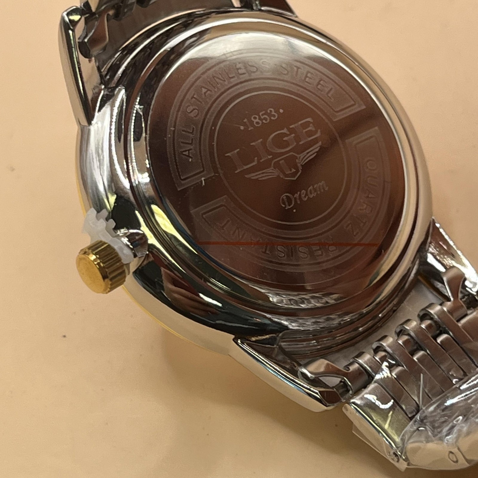 LIGE Watch Mens Quartz Date Two-Tone Stainless Steel White Dial Dress LGB9144-C