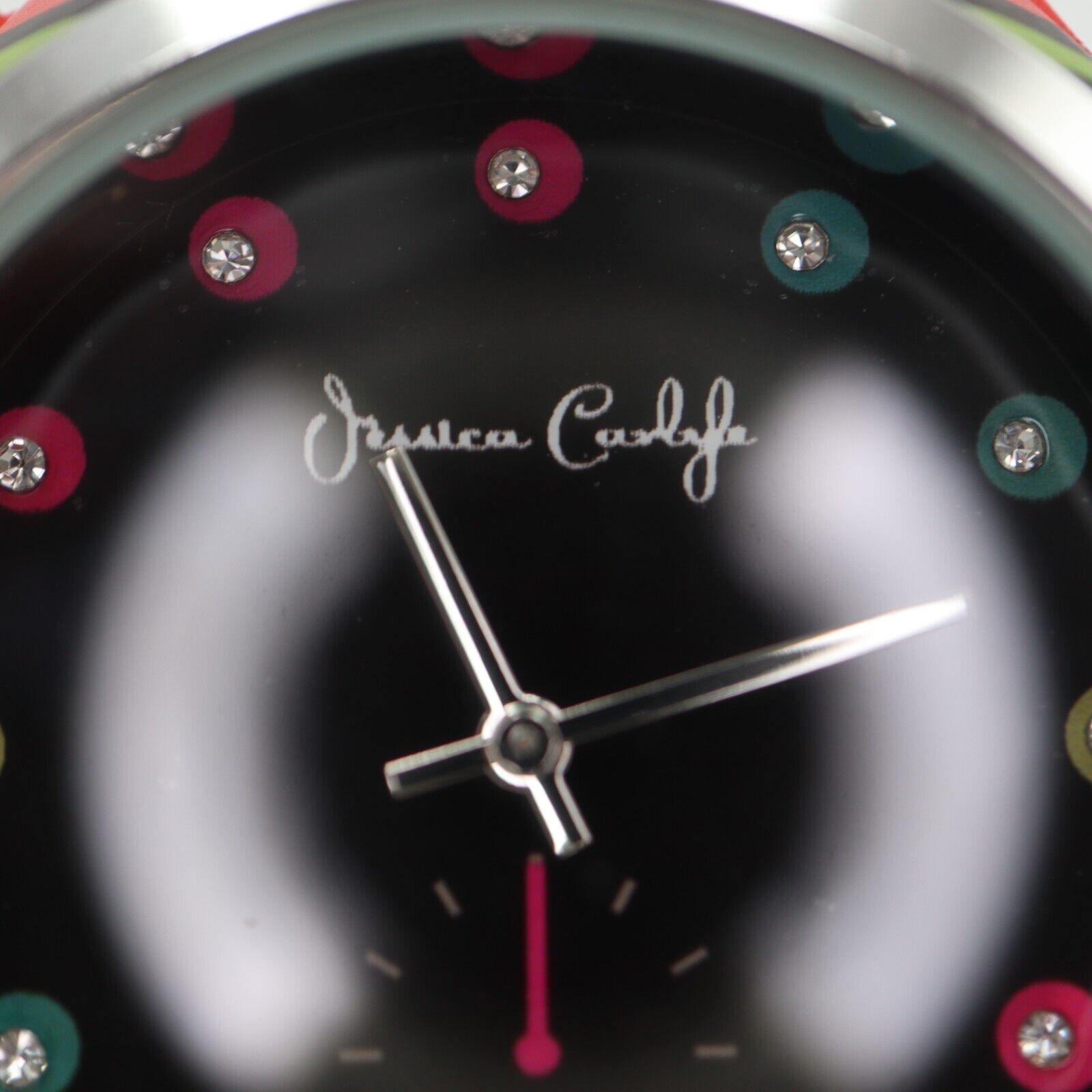 Jessica Carlyle Multicolor Watch 38mm Black Jeweled Dial Silicone Strap Working
