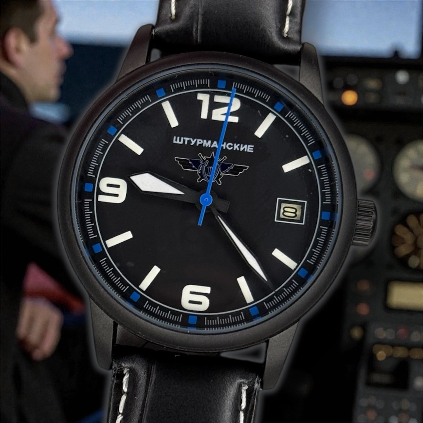 Watch Aviator Pilot Mechanical Vintage Soviet USSR Military Day Calendar Raketa