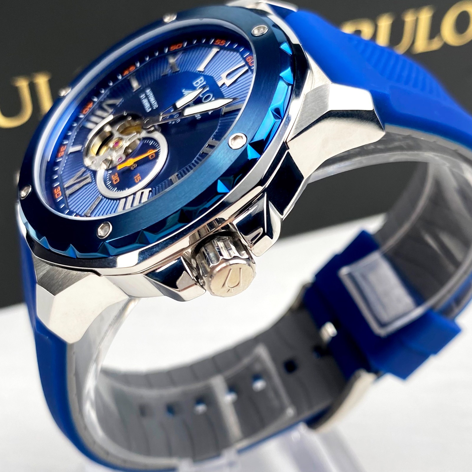 Bulova Marine Star 98A303 Men’s Watch 45MM Blue Dial Blue Rubber Strap Automatic