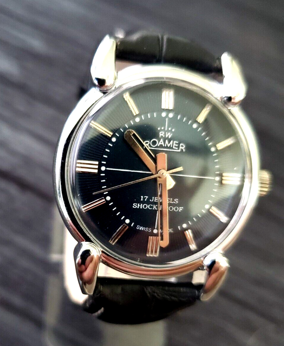 ✨Rare Roamer Brevete Swiss Mens Manual Watch Slv Blu Blk