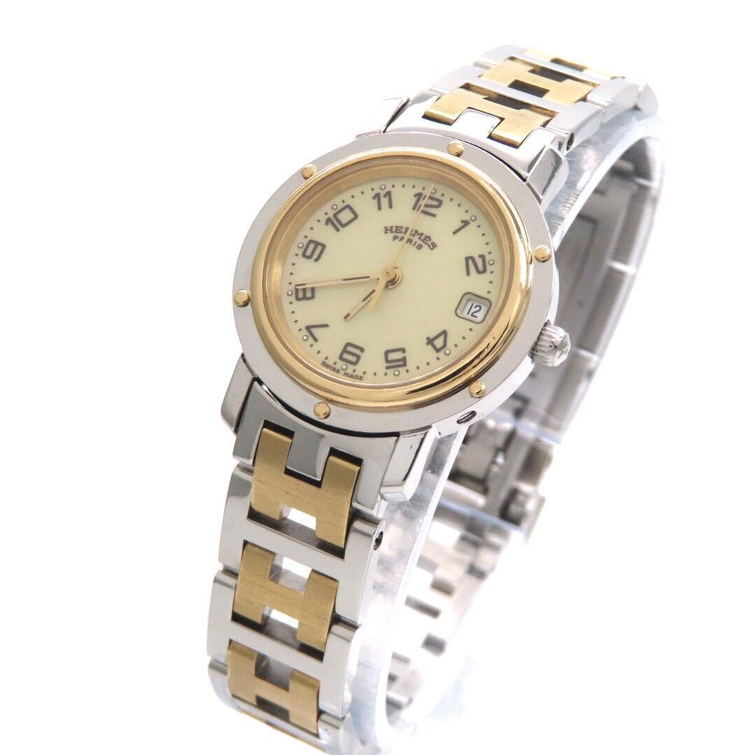 Hermes Clipper CL4.220 Ladies Watch Gold Ivory Quartz Japan 071618