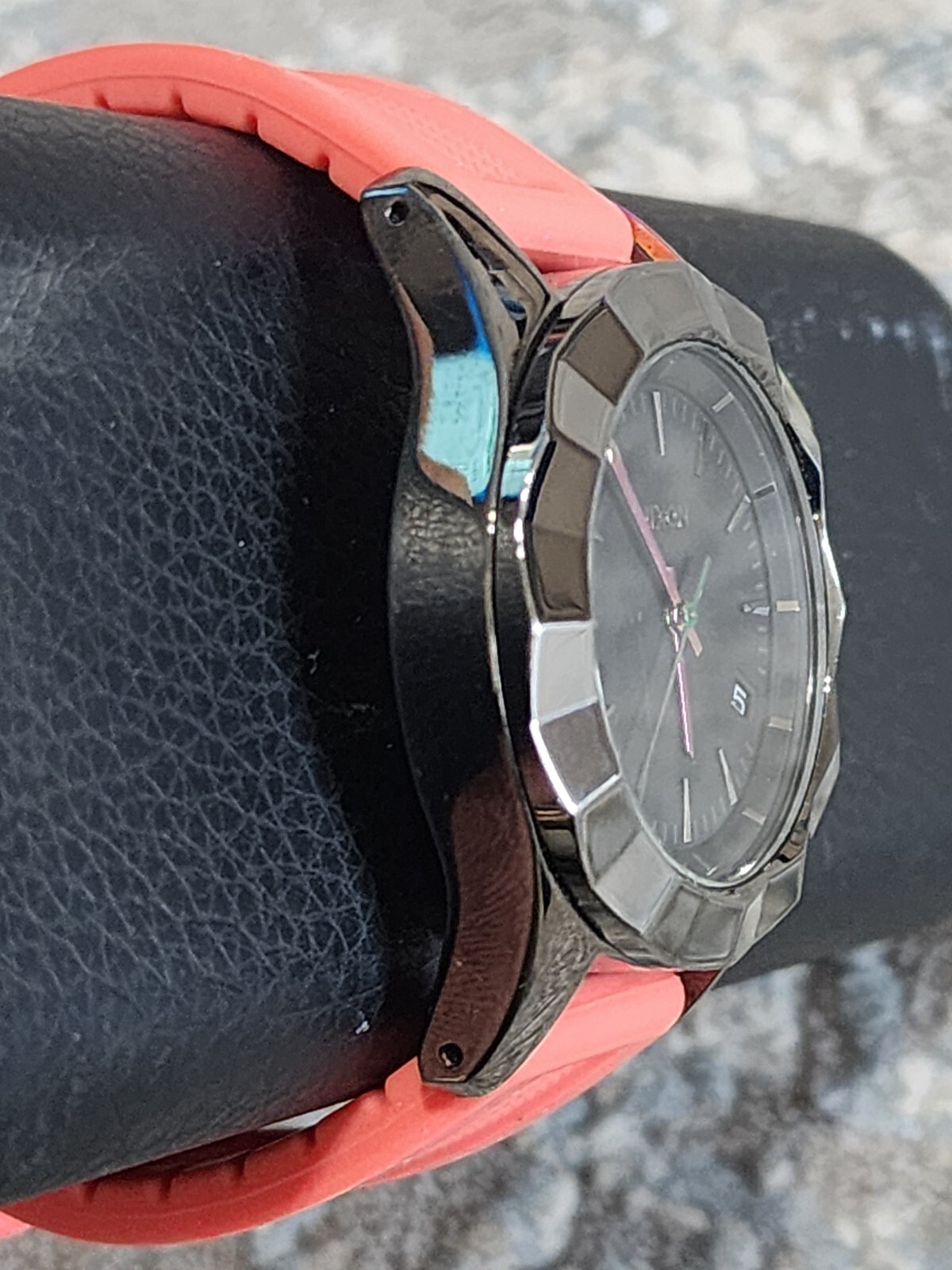 Nixon Women’s Monarch Watch Quartz Gray Dial Date Orange Band RARE!!