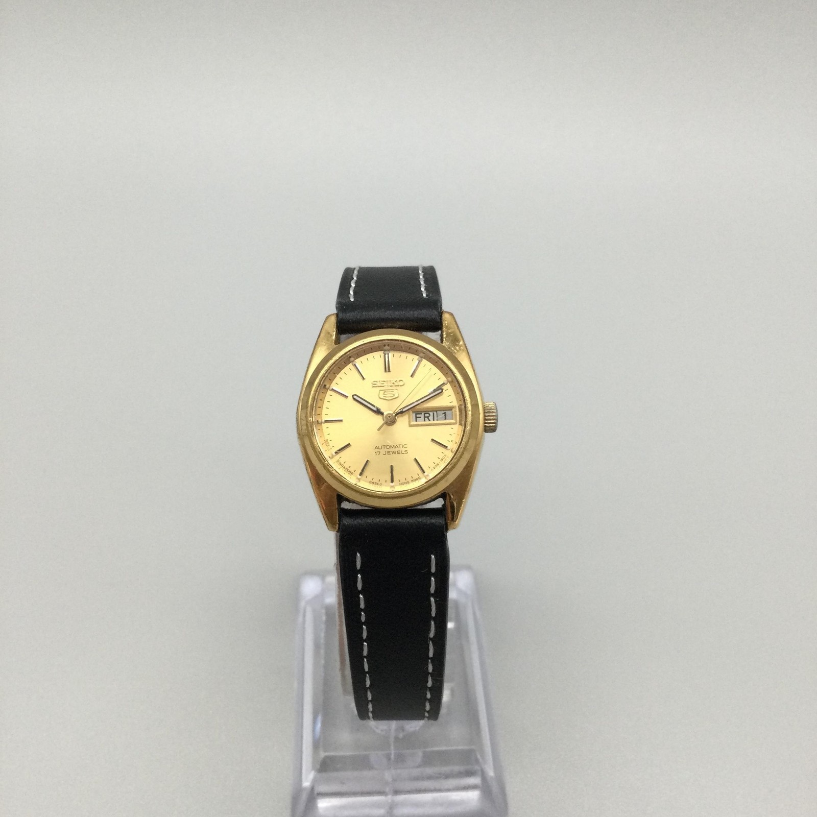 Vintage Seiko 5 Automatic 17j Womens Watch 23mm Gold Tone 4206-0339 Leather