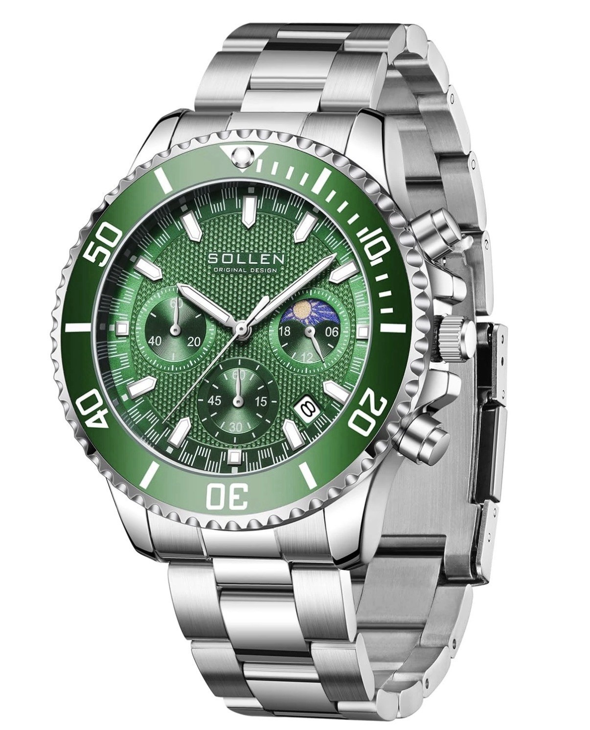 Men’s Sollen Green Chronograph Watch! Analog Quartz, Formal, Classic & SLEEK!!