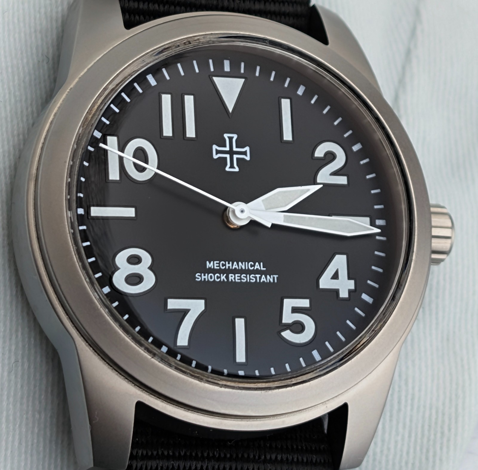 Mechanical Military tool watch Blasted Stainless steel black 39mm