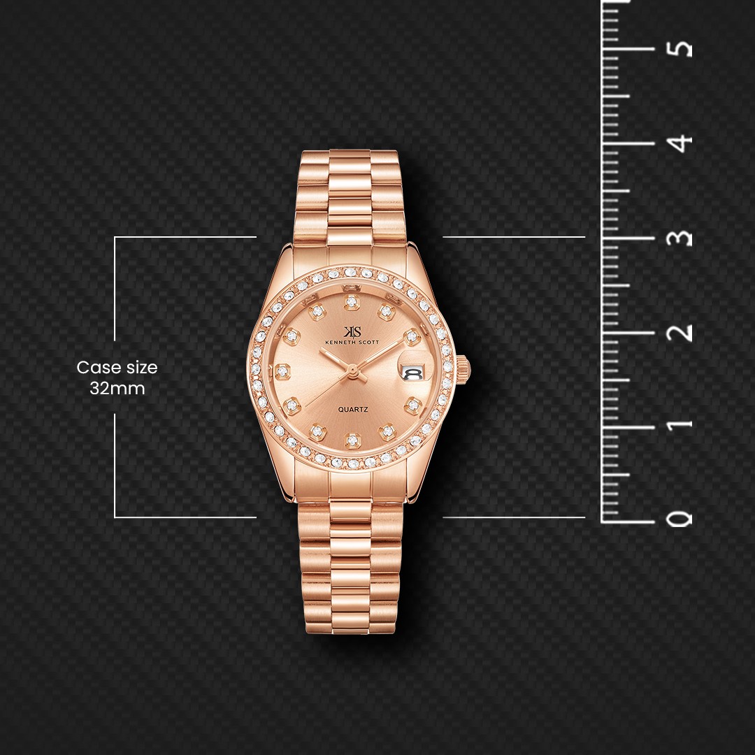 Kenneth Scott Women’s Analog Watch | Rose Gold Dial, 32mm, 30 m (3 ATM)