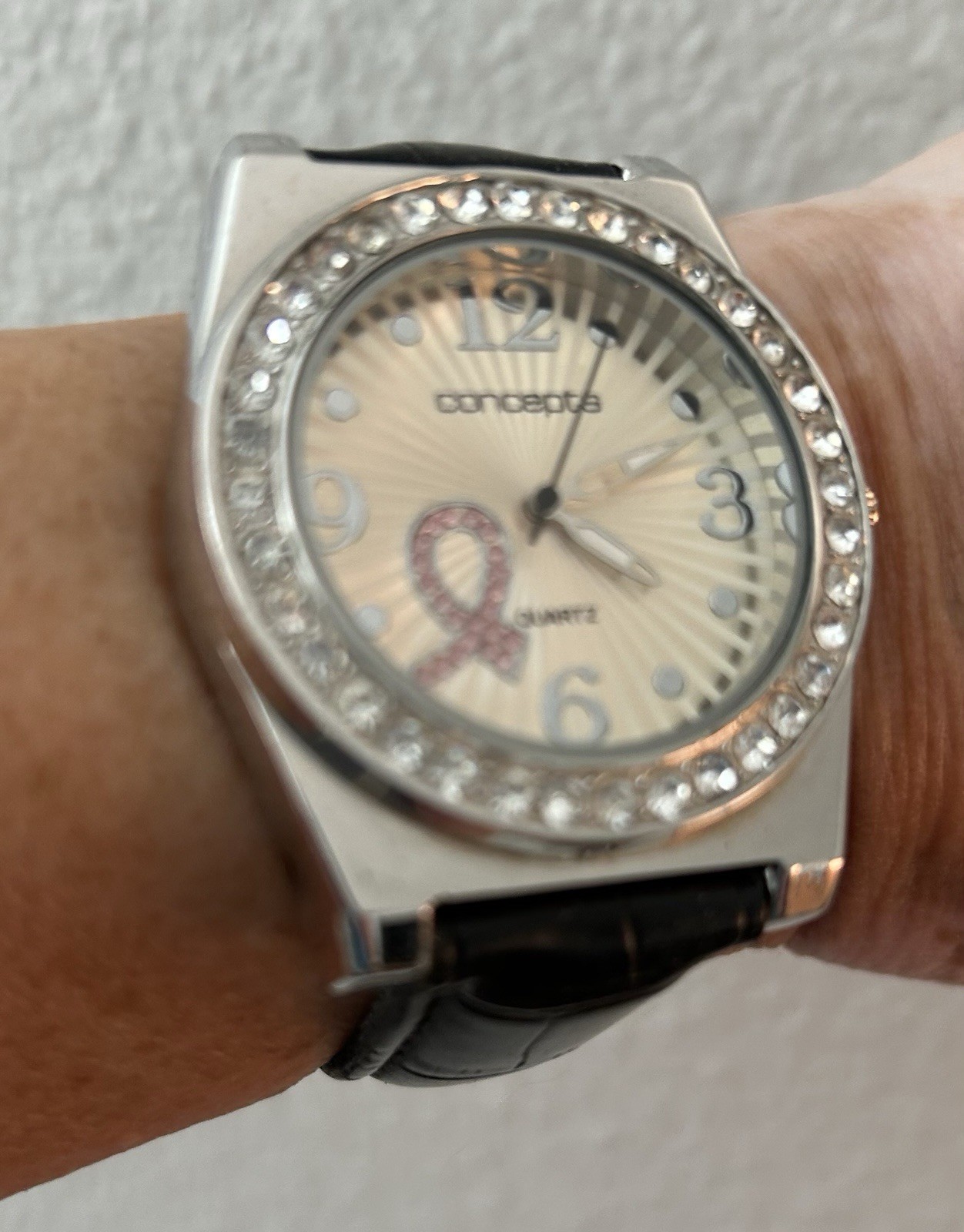 Concepts Breast Cancer Awareness Pink Ribbon Crystal Rhinestones Quartz Watch