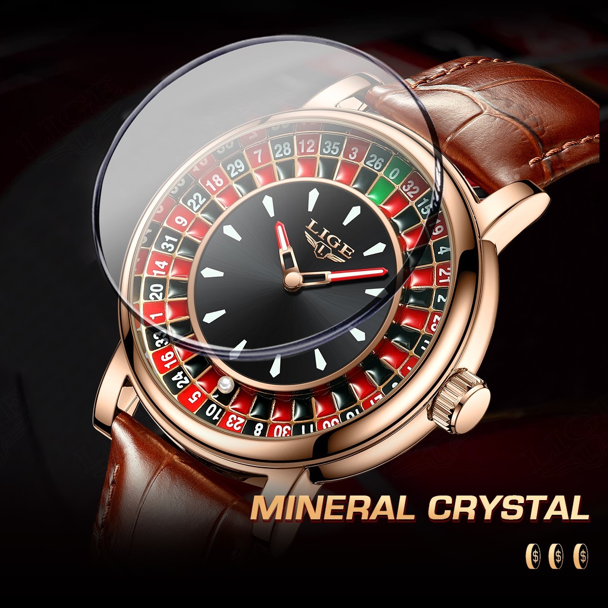 LIGE Men Watch Luminous Quartz Leather Strap Business Wristwatch Waterproof Gift