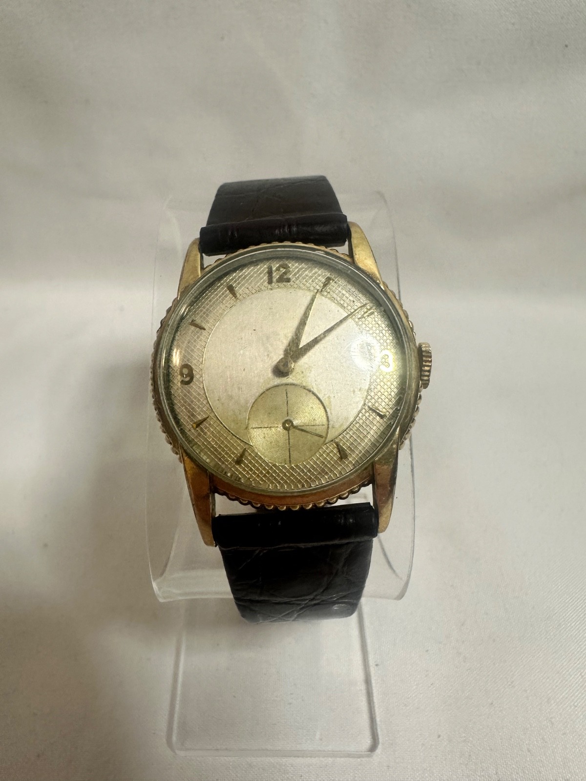Vintage 1940s Lord Elgin 10k Gold Filled Watch Silver Waffle Face Running