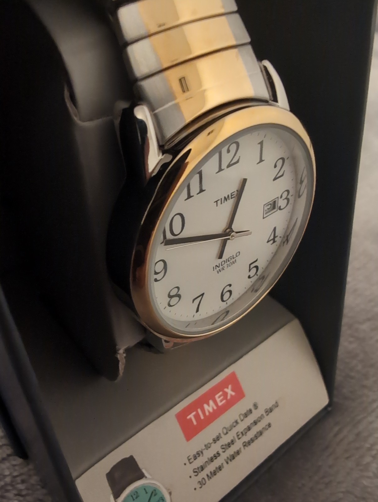 Timex Indiglo Watch Mens 35mm Gold Silver Tone Date T2H311
