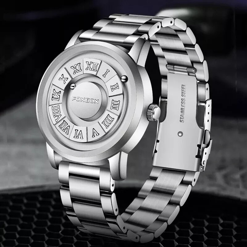 LIGE FOXBOX Men Watch Quartz Scrolling Bead Magne Wristwatch 30M Waterproof Gift