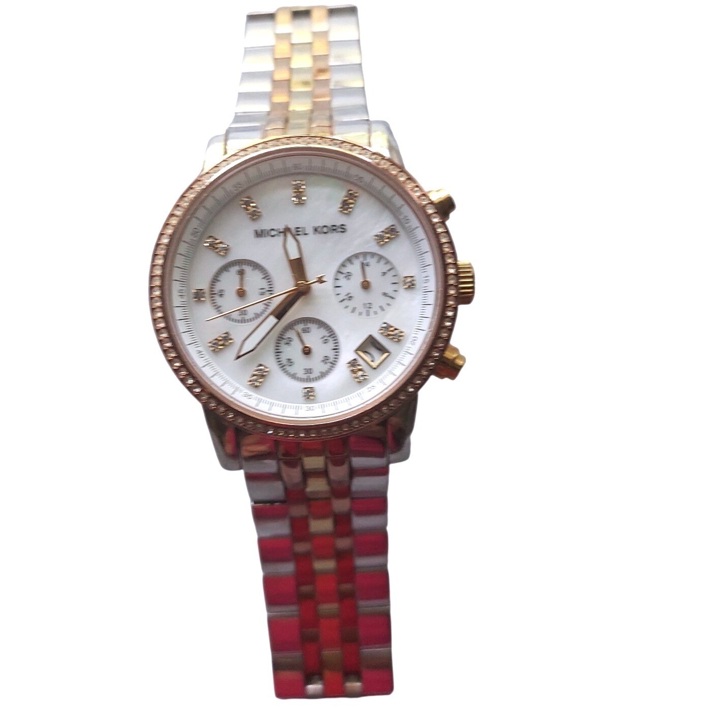 Michael Kors Parker Tri-Tone Chronograph Crystal Mother of Pearl Watch Unisex