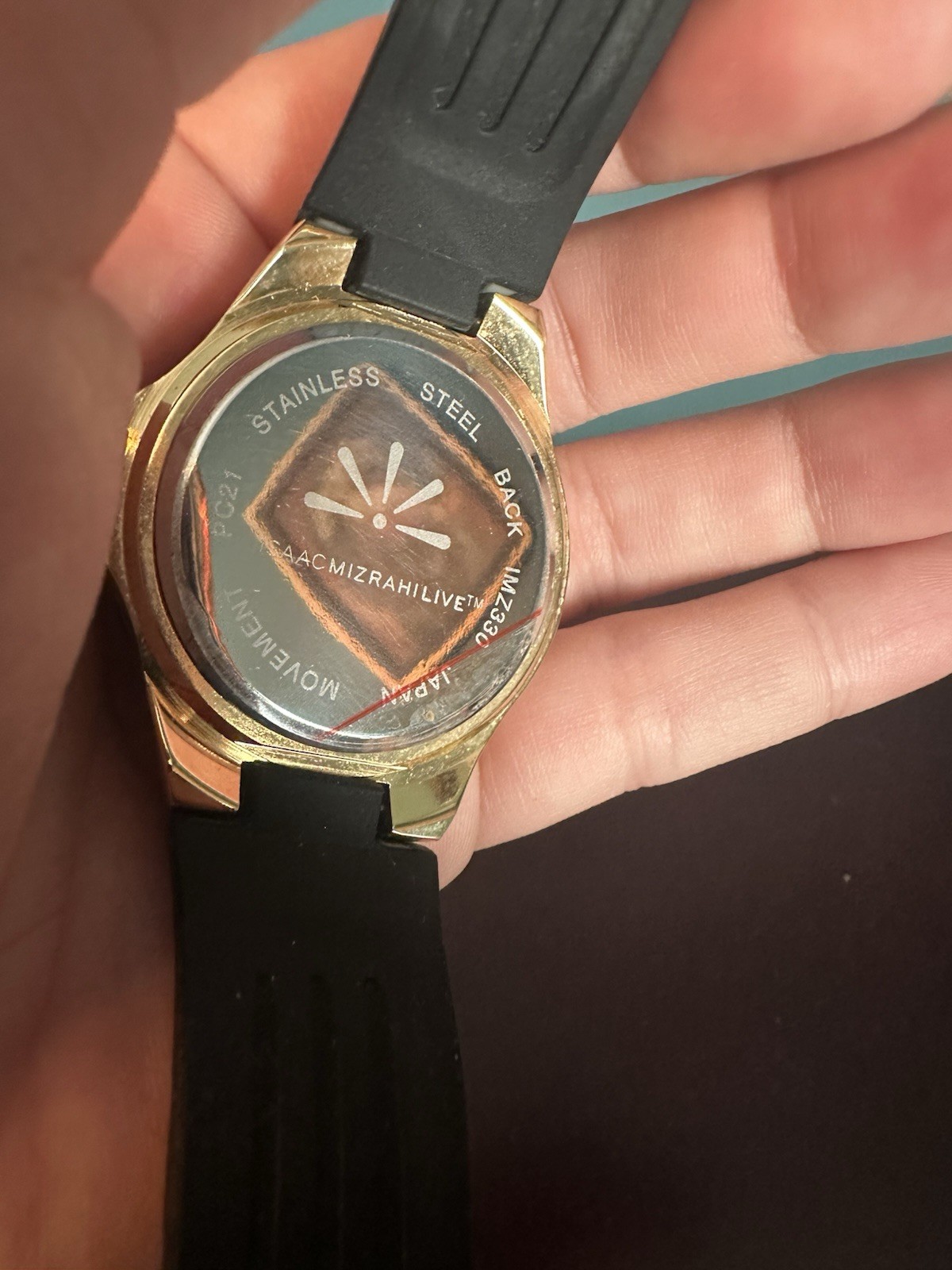 Isaac Mizrahi Live! Gold Tone Quartz Analog Watch White/Black Rubber Strap