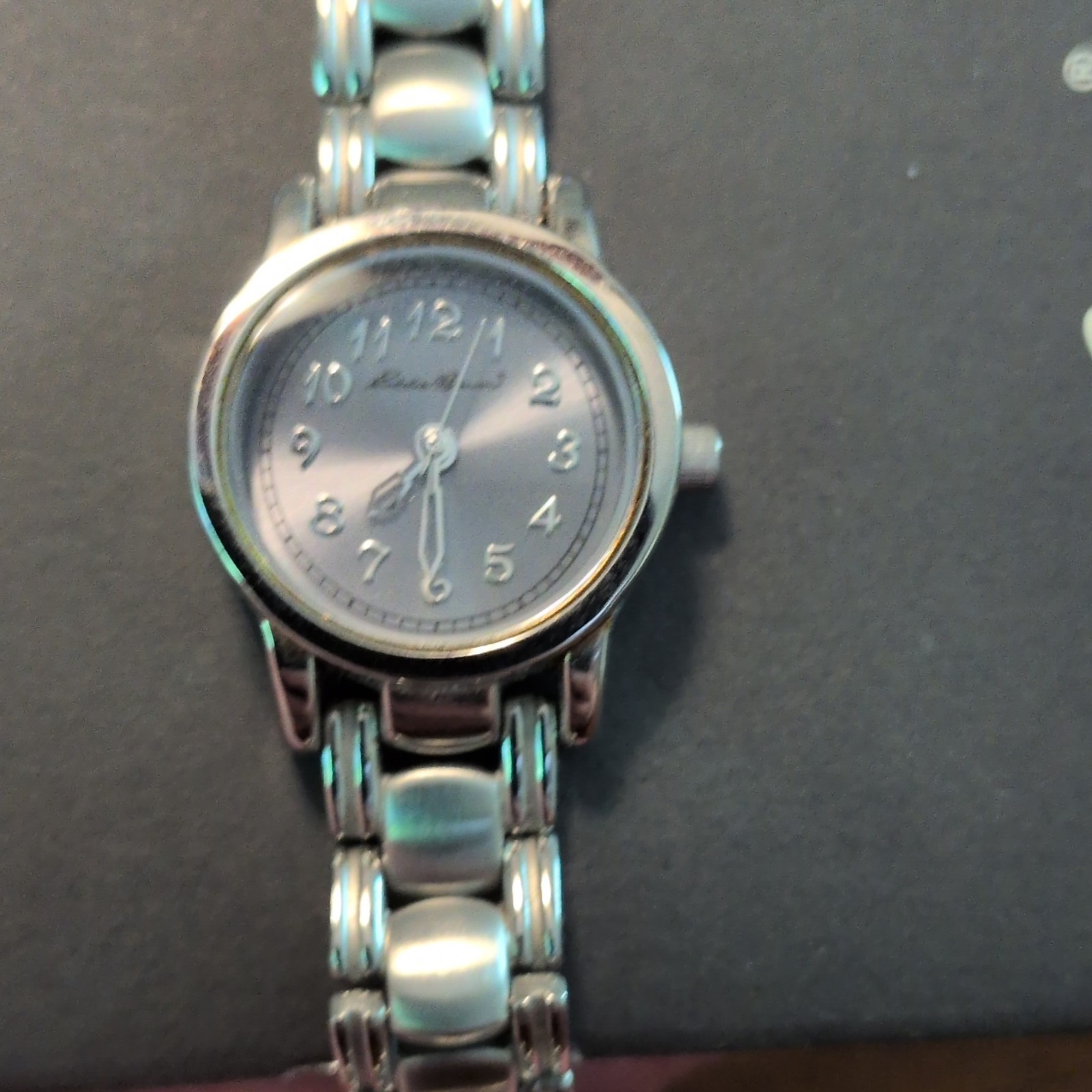 Eddie Bauer Small Round Quartz Wristwatch Silver Stainless Bracelet Gray Dial
