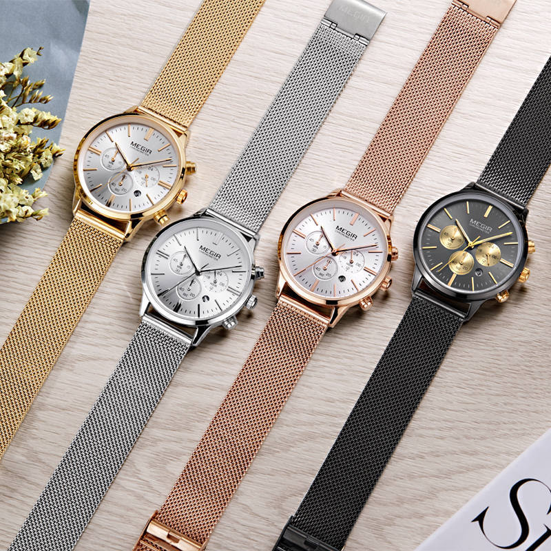 MEGIR Brand Luxury Women Watches Mesh Band Quartz Ladies Chronograph Wristwatch