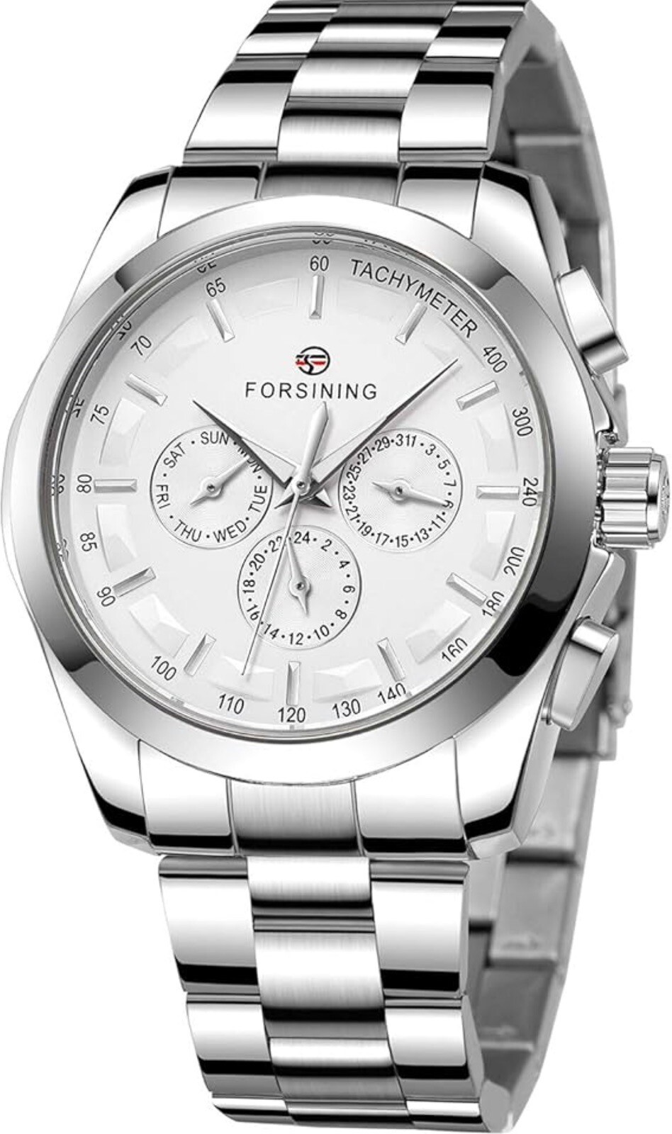 Forsining Mens BIG 45mm Luxury Watch Genuine Leather Band. Great Gift Idea.
