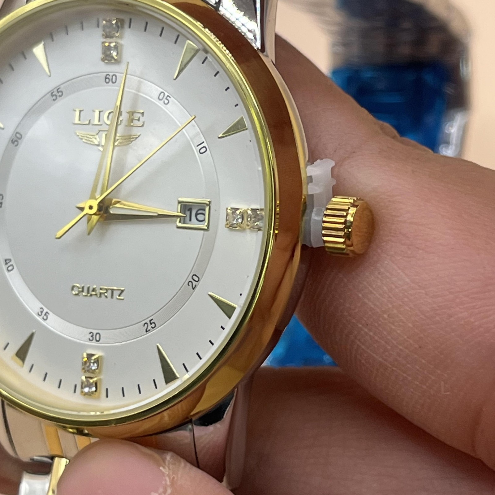 LIGE Watch Mens Quartz Date Two-Tone Stainless Steel White Dial Dress LGB9144-C