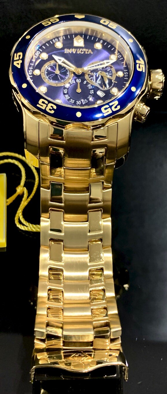 Invicta Mens PRO DIVER SCUBA Chronograph Blue Dial 18Kt Gold Plated Watch 0073
