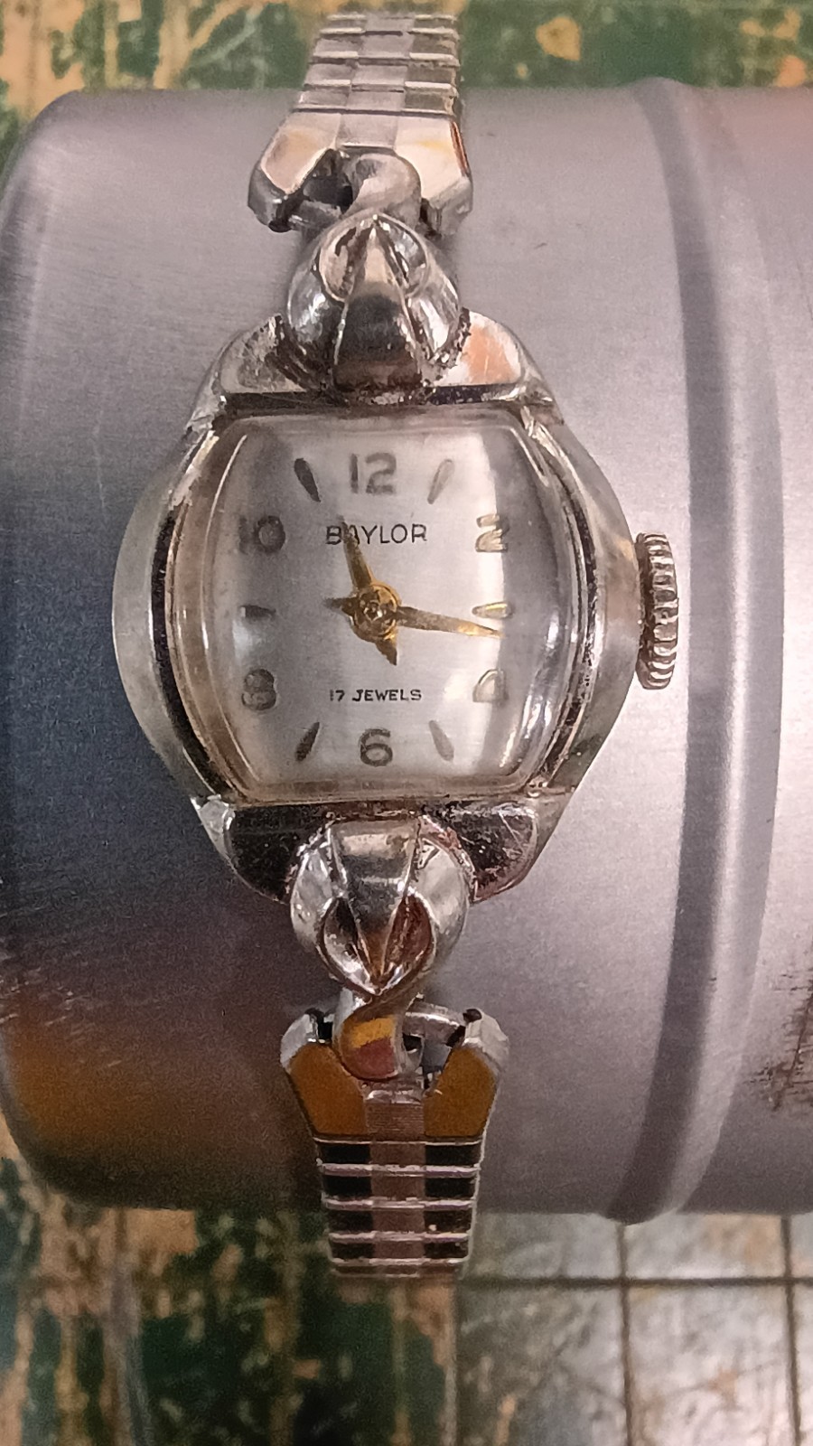 VTG Baylor Lady 17 Jewels 6 Genuine Diamonds Silver Hand-Wind Mechanical Watch