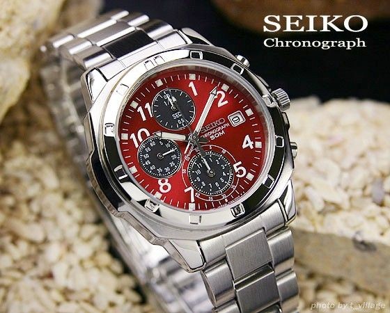 SEIKO SND495 1/20 Sec Chronograph Red Dial Watch