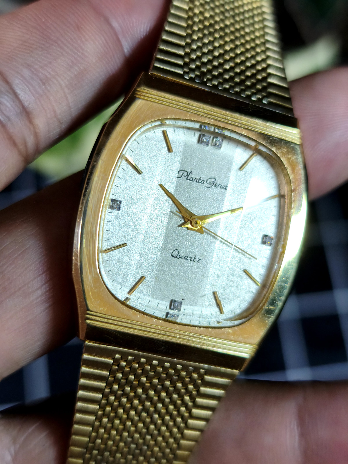 PLANTA GENET QUARTZ DRESS WATCH PG124 SWISS MOVEMENT CABOCHON CROWN MESH BAND