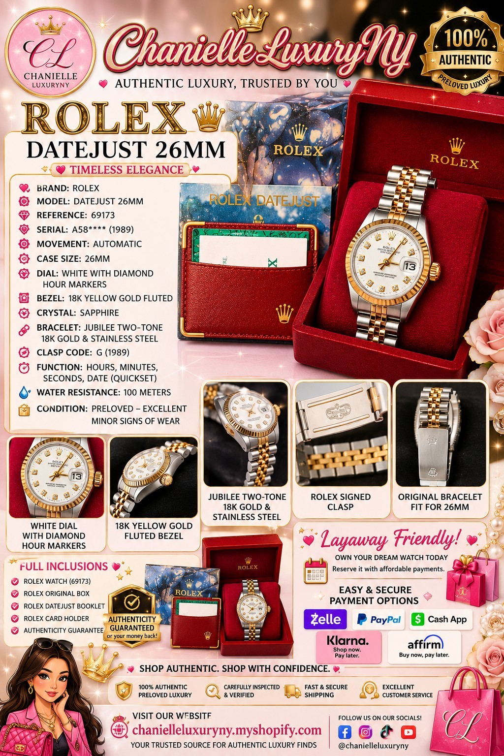 Rolex Datejust 26mm Two-Tone Jubilee Bracelet White Diamond Dial Fluted Auto