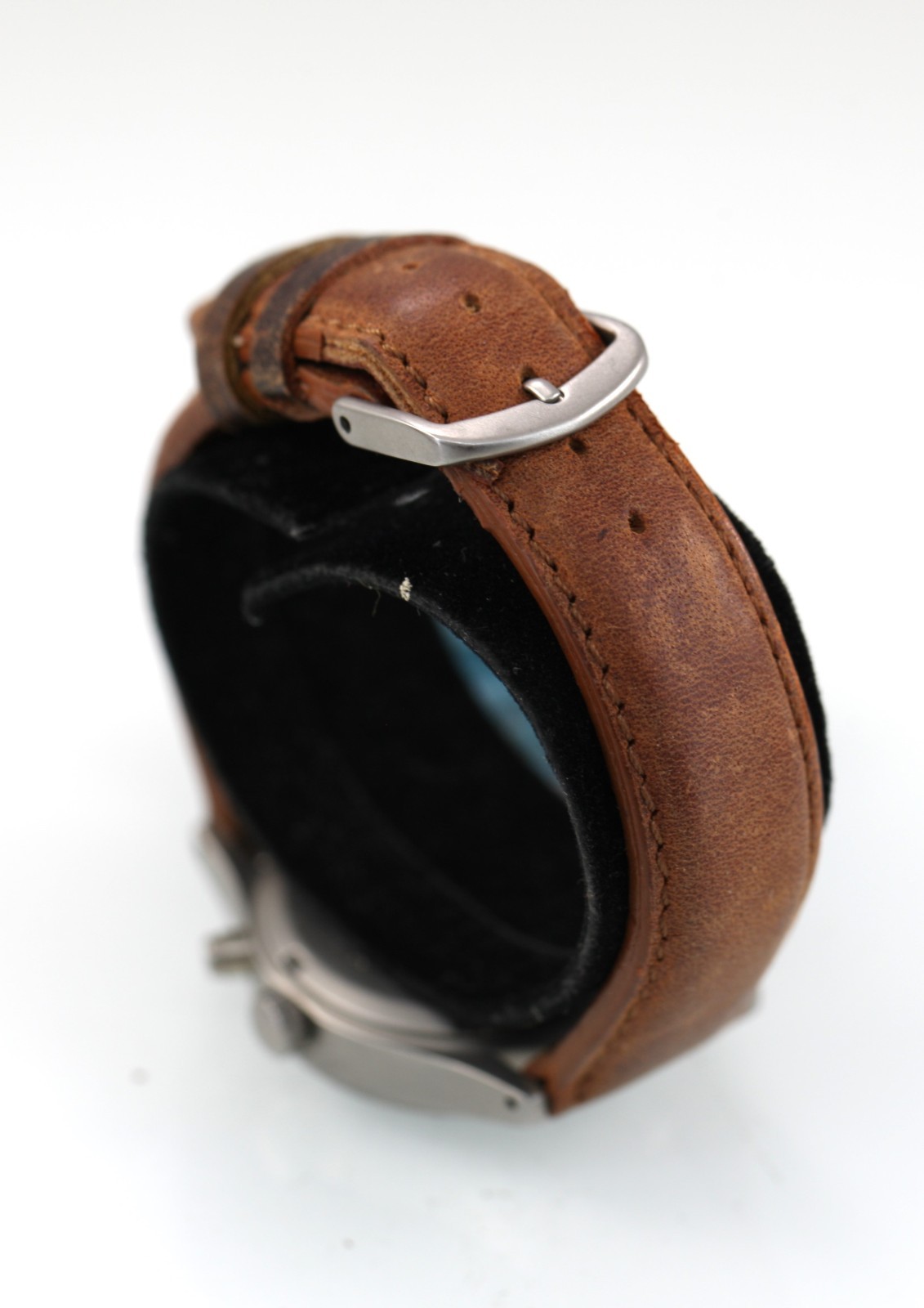 Eddie Bauer Watch Men Stainless Steel Brown Leather 24hr Date Light 50m Quartz