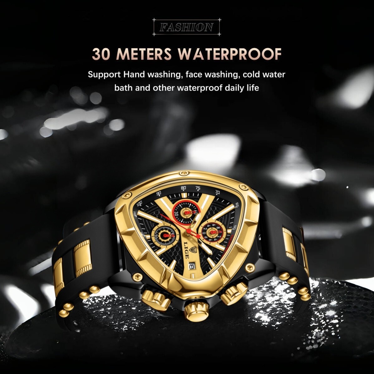 LIGE Men Watch Quartz Big Dial Luminous Chronograph Waterproof Sport Wristwatch