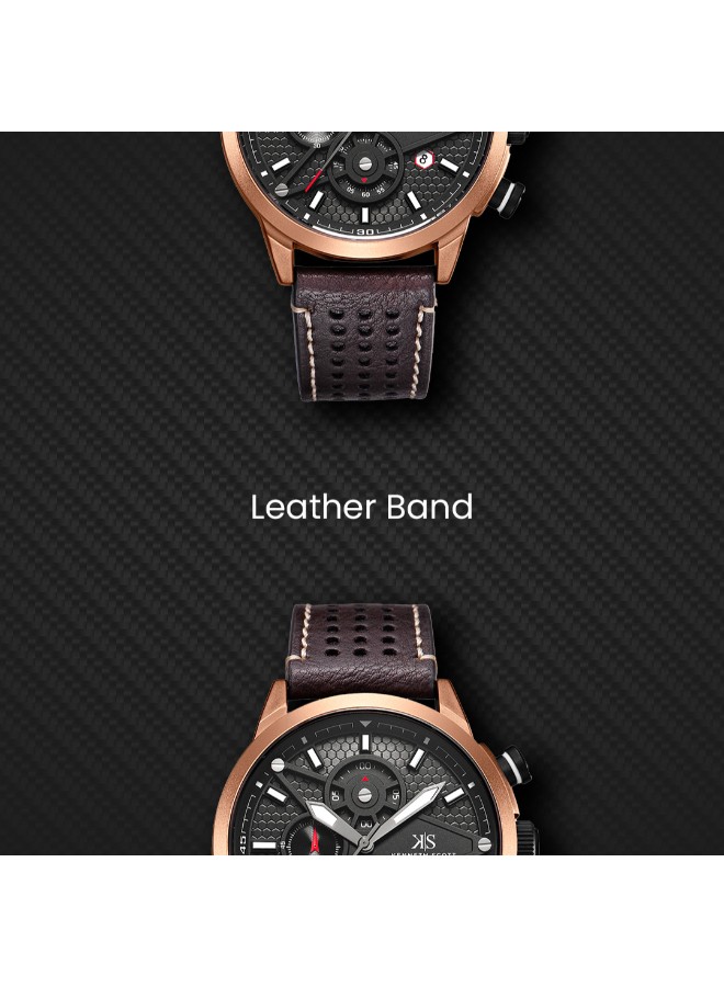 Kenneth Scott Men’s Chronograph Watch | Black Dial, 45mm, 30 m (3 ATM)