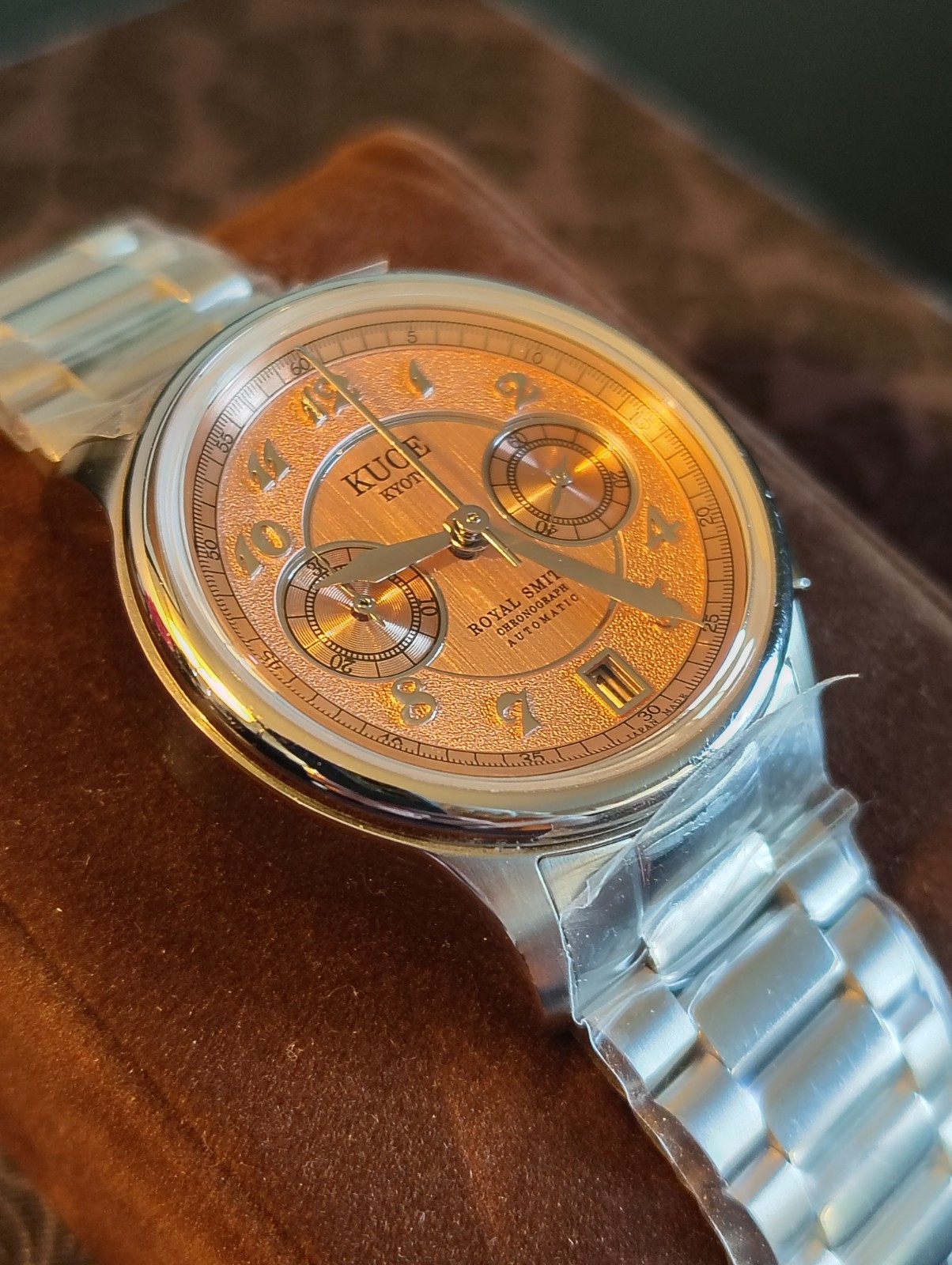 KUOE Kyoto ROYAL SMITH 90-012 Automatic Chronograph Salmon Pink Dial from JAPAN