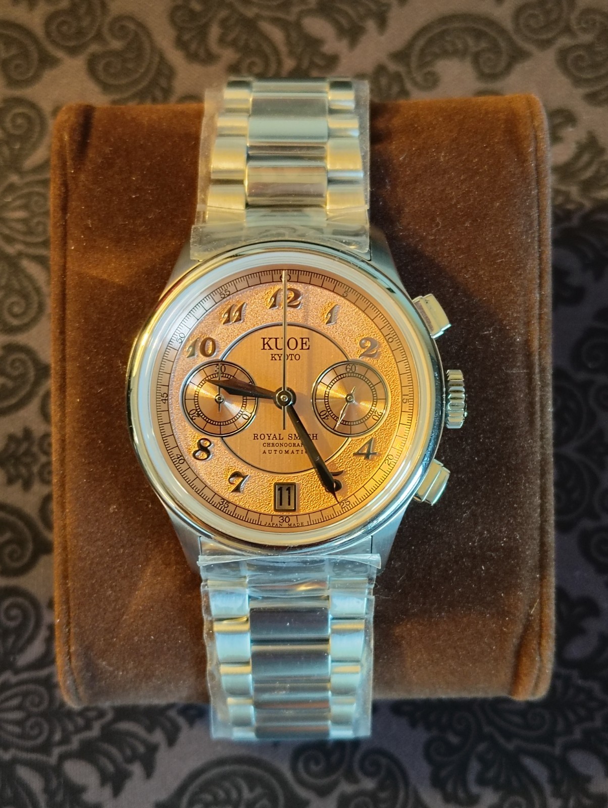 KUOE Kyoto ROYAL SMITH 90-012 Automatic Chronograph Salmon Pink Dial from JAPAN