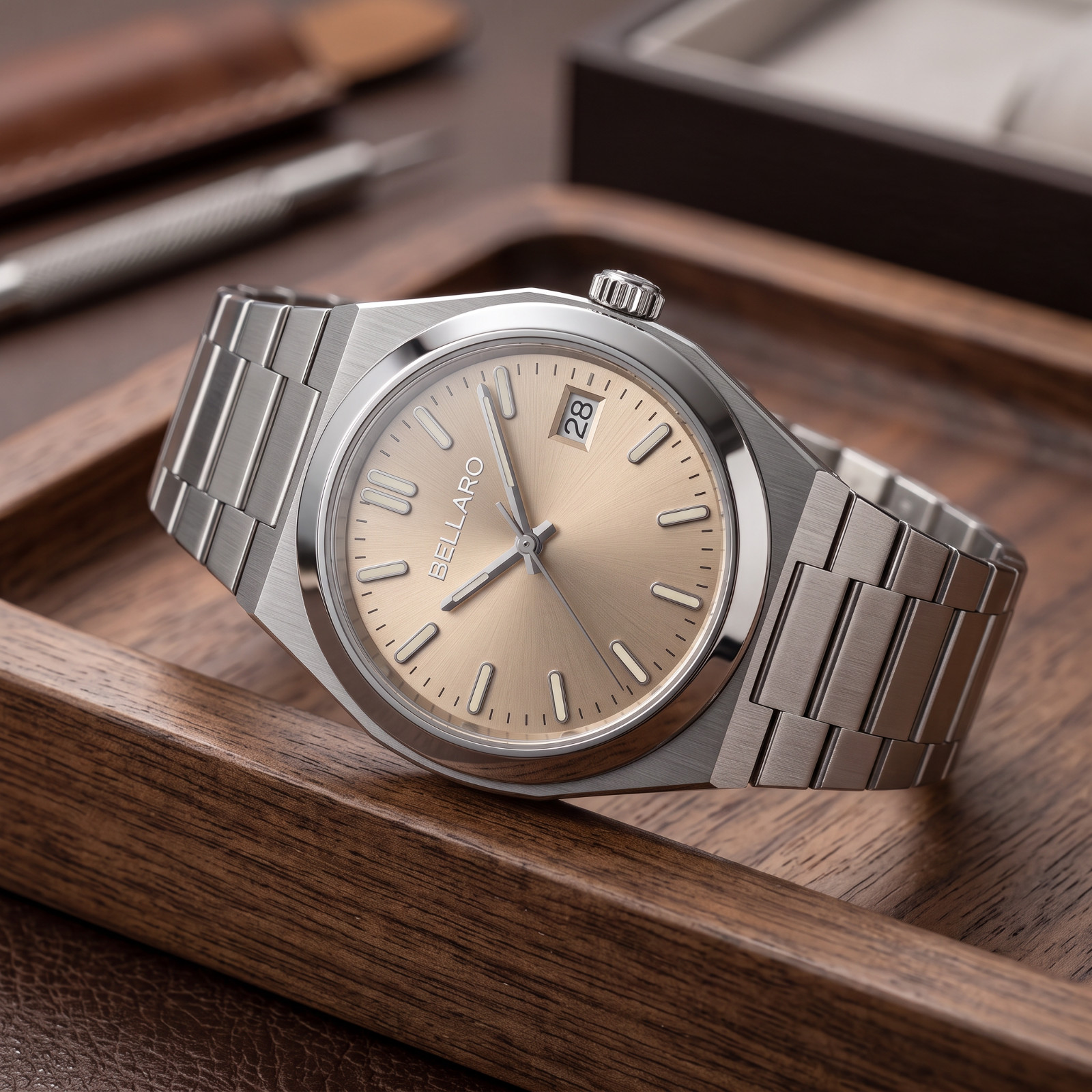 BELLARO Tolaris Watch – Japanese Automatic NH35 – Sapphire Crystal Beige Dial