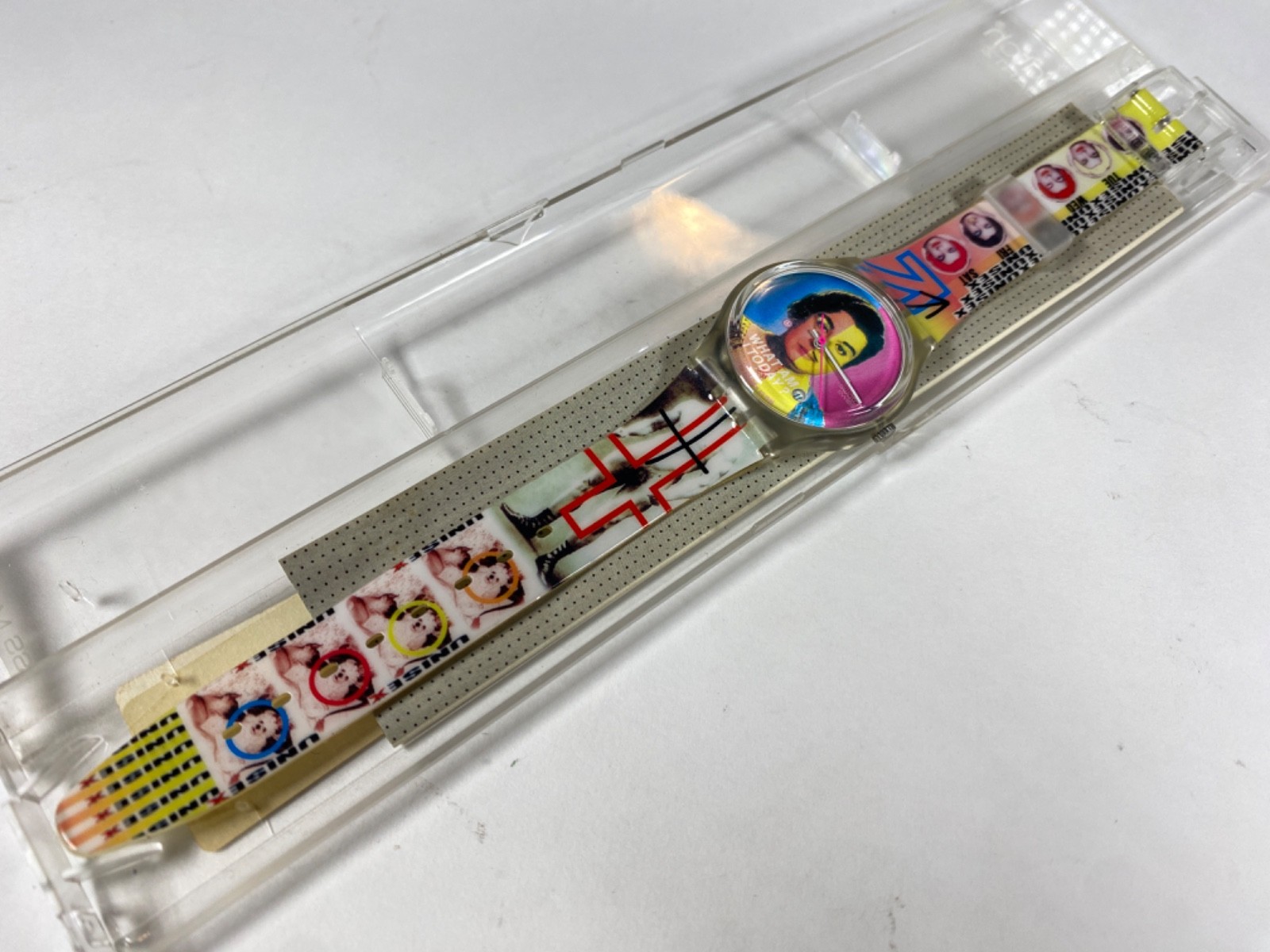 Vintage 1997 Swatch GK407 “BISEX” Pop Art Watch WHAT AM I TODAY Box Papers Works