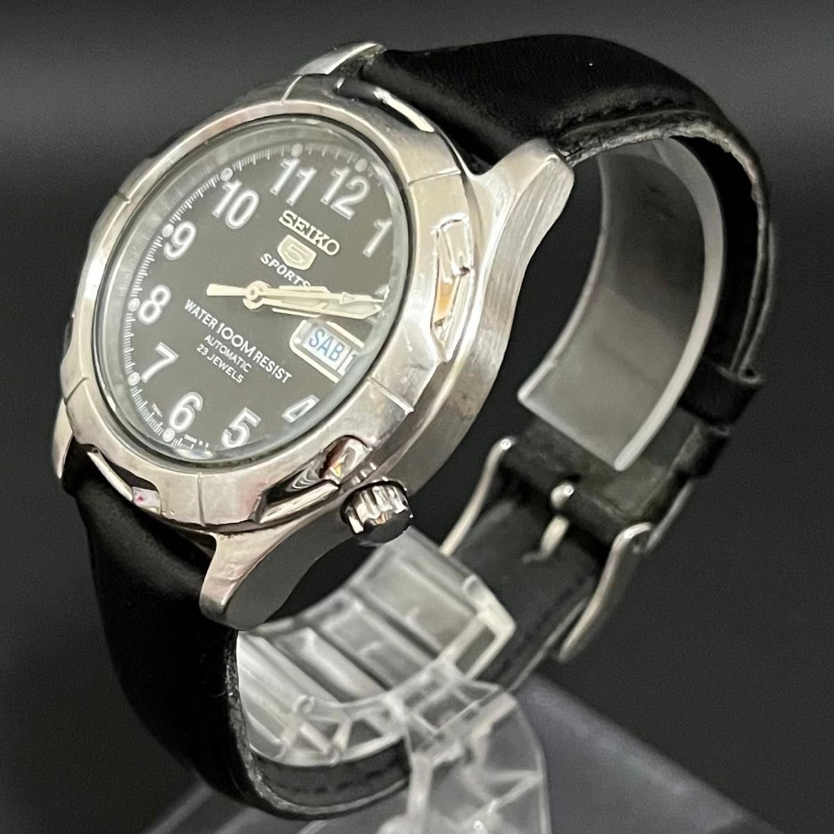 SEIKO 5 Sports 7S36-00B0 38mm See-Through Back 10ATM MORELLATO Leather Strap