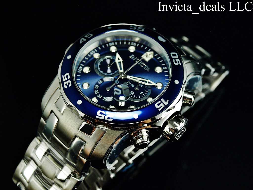 Invicta Men’s 48mm Pro Diver SCUBA Chronograph BLUE DIAL Silver Tone 200M Watch