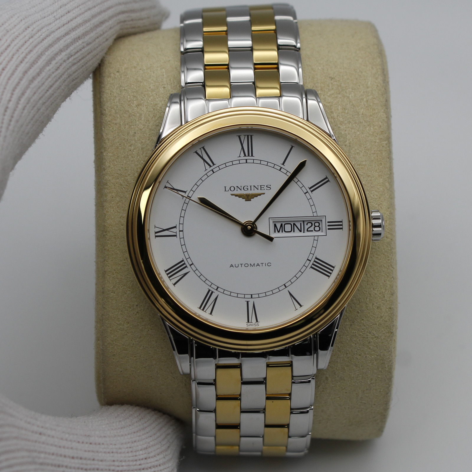 Longines Flagship 38.5mm Day-Date Steel White Dial Automatic Watch L4.899.3.21.7