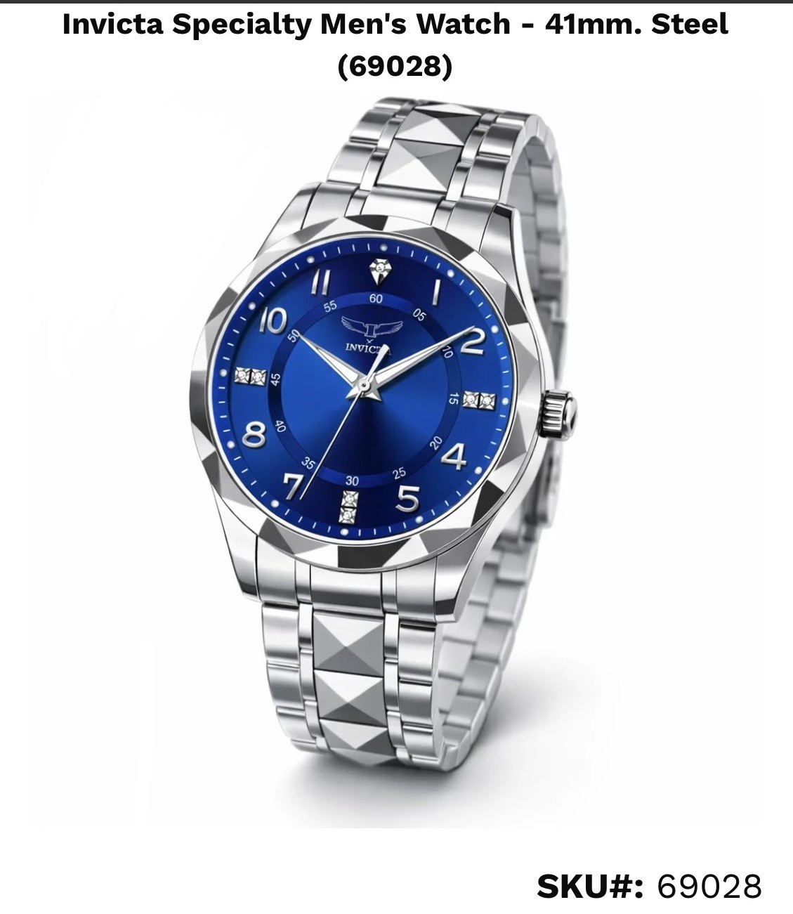 Invicta Men’s Watch Specialty Quartz Blue Copper Dial Steel Bracelet 69028