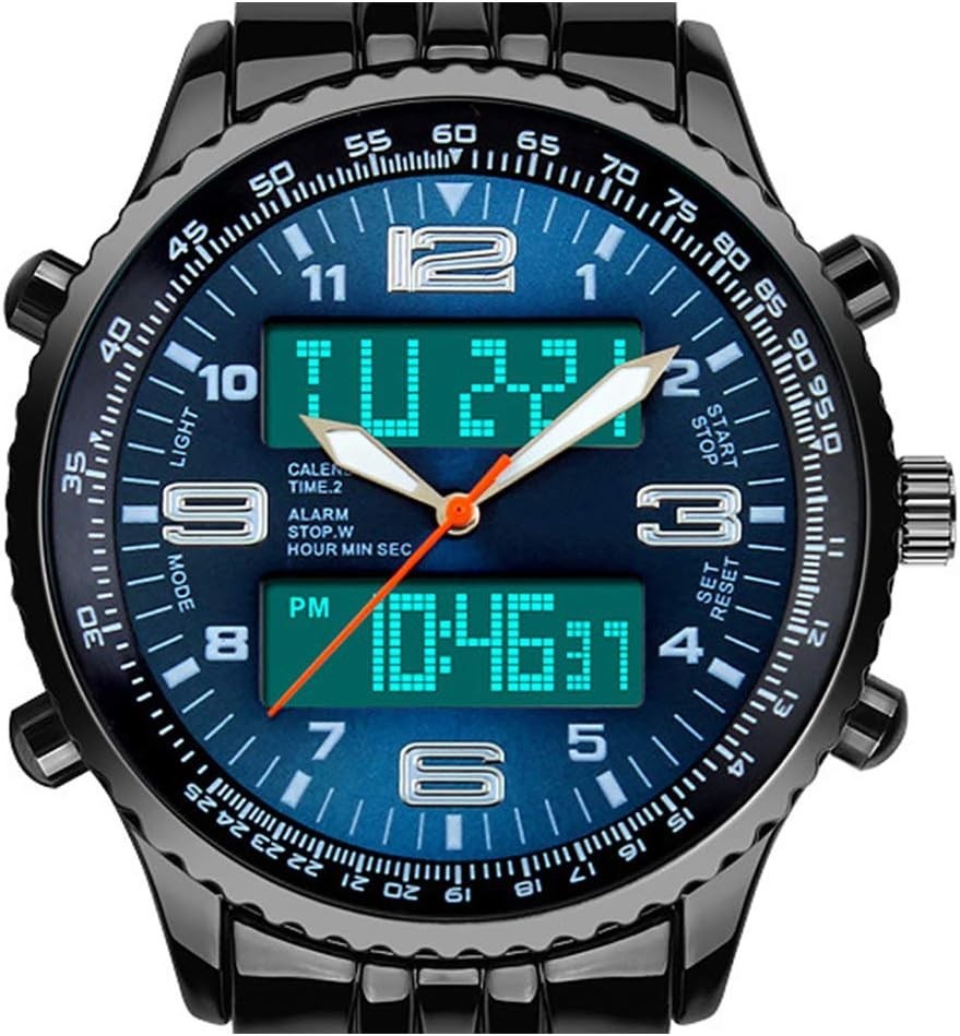 Reloj Digital y Analógico de Lujo para Hombres, de Acero Inoxidable,para Deport