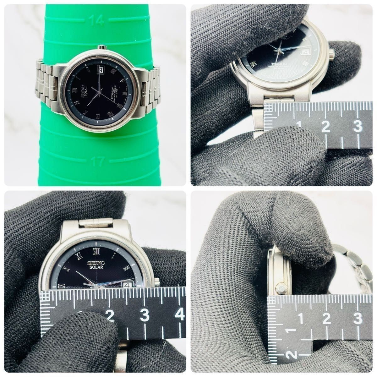 SEIKO Solar Date Titanium Black Dial 5K22 0A20 Men’s Quartz Watch Silver