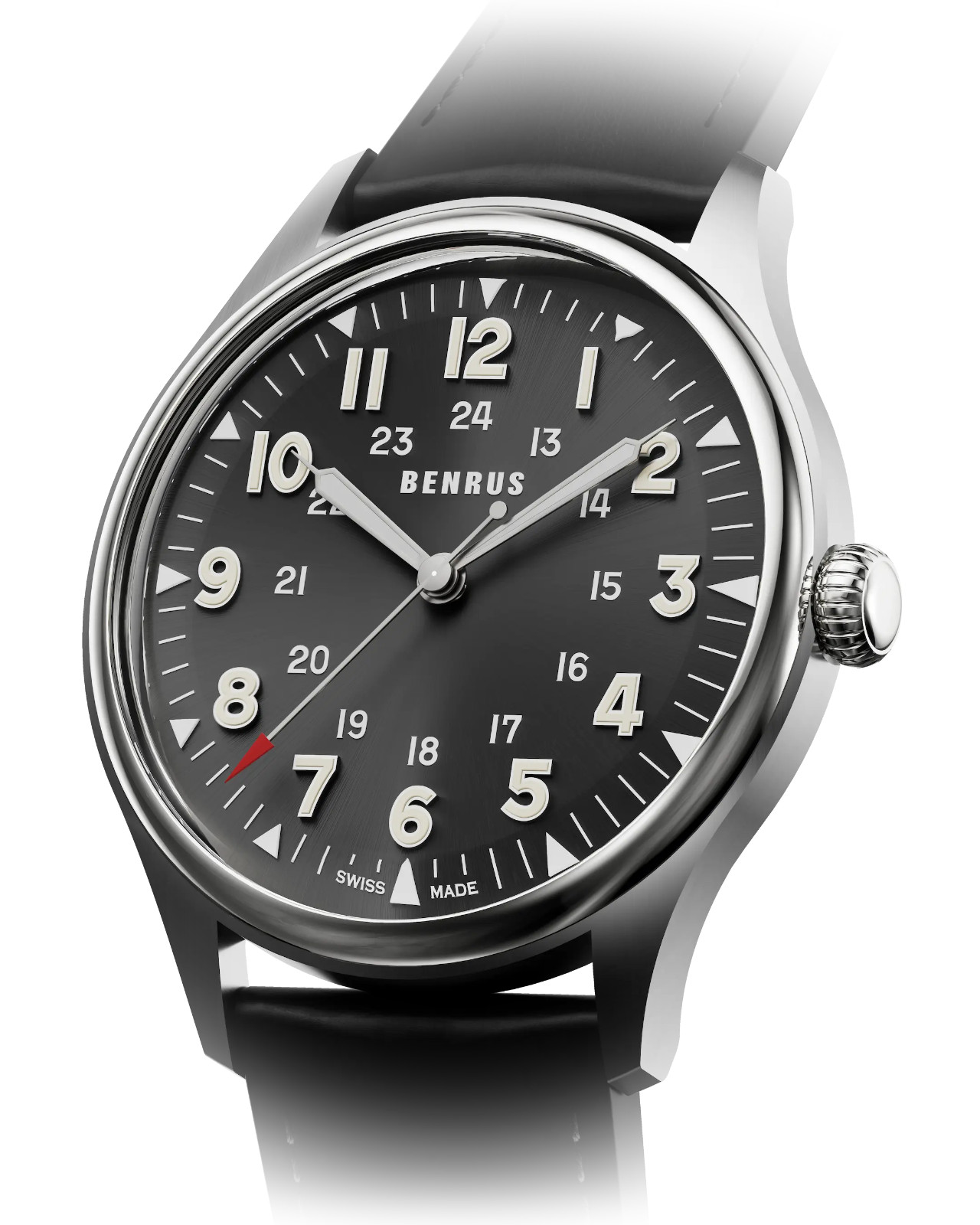 BENRUS #3061 BU Automatic Swiss Made Black Dial Sapphire Crystal Watch